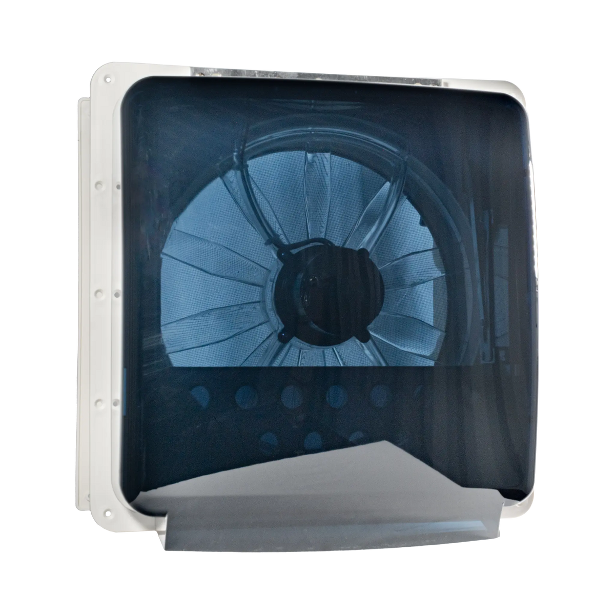 TRA 12V electric side vent roof hatch exterior view with the tinted lid closed over the fan.