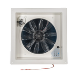 TRA 12V electric roof vent hatch straight interior view with clear fan blades, control panel and manual knob.