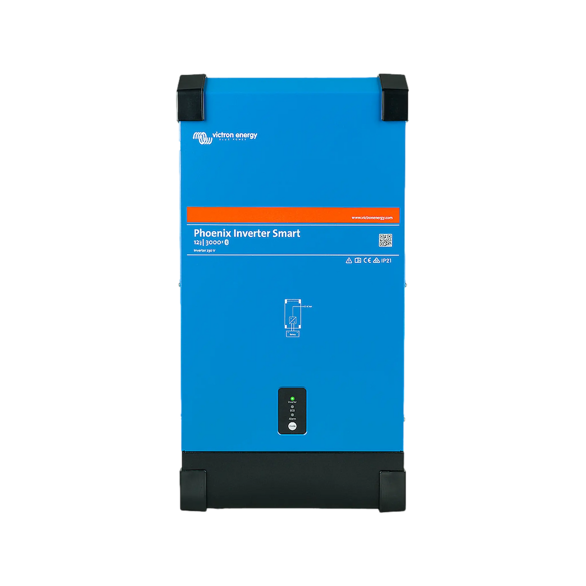 Victron 3000W 12V Smart Phoenix Bluetooth inverter in a straight front view.
