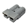 Roam Gear grey 50A Anderson plug in a front right view with the moulded logo and twin connector openings.