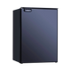 Bushman 130L black upright fridge front left view with its door closed and latch at the top.