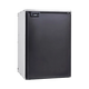 Bushman 130L aluminium fridge box front left view with a black fridge fitted and its door closed.
