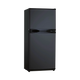Bushman 190L black upright fridge front left view with both doors closed and black handles.