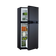 Bushman 190L black upright fridge with both doors partly open and food visible inside.
