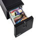 Bushman DF30-HD drawer fridge freezer front-left view with drawer open and food inside.