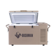 Bushman SC35 35L portable fridge freezer front view with the lid open and white lid lining visible.