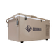 Bushman SC35 35L portable fridge freezer front left view with carrying handles, lid latches and ventilation slots.