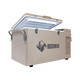 Bushman SC35 35L portable fridge freezer front left view with its lid raised and side carrying handle visible.