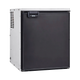 Bushman 65L aluminium fridge box front left view with a black fridge fitted and its door closed.