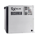 Bushman 65L aluminium fridge box right side view with vent slots and cutout logos beside a black fridge door.