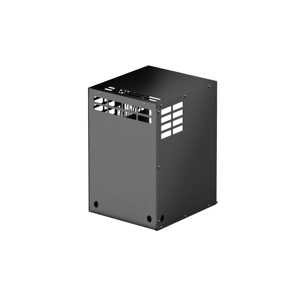 Bushman 65L Black Edition Fridge Box back-right angle view with vented panel.