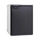 Bushman 85L aluminium fridge box front left view with a black fridge fitted and its door closed.