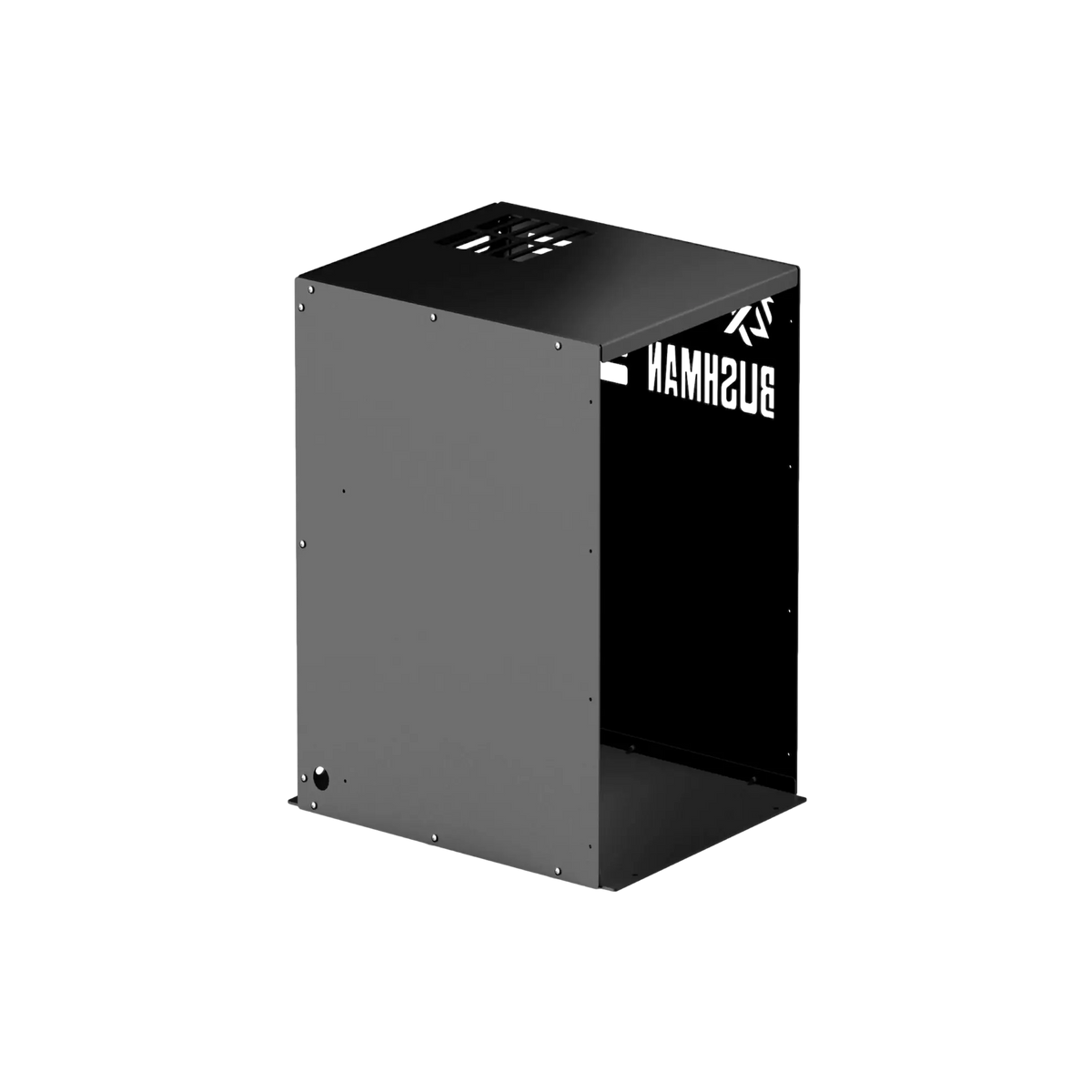 Bushman 85L Black Edition Fridge Box front-left angle view with side panel.