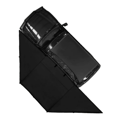 Bushwakka 180 Degree Pro Awning top view on vehicle with awning completely open.