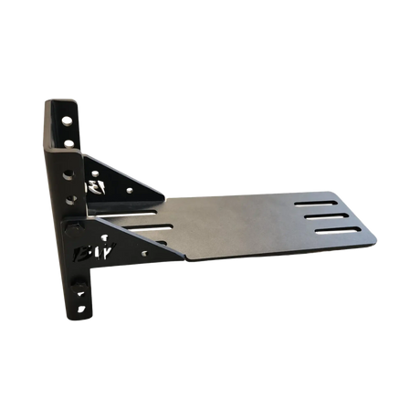 Bushwakka height adjustable awning T-Bracket pair angled view with slotted mounting plates and upright arms.