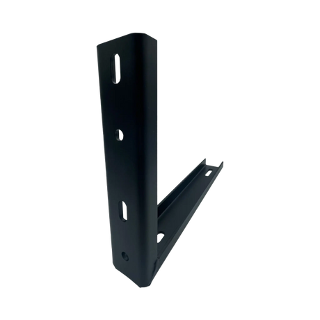 Bushwakka standard awning L bracket front angled view with mounting slots and a raised edge along the base.