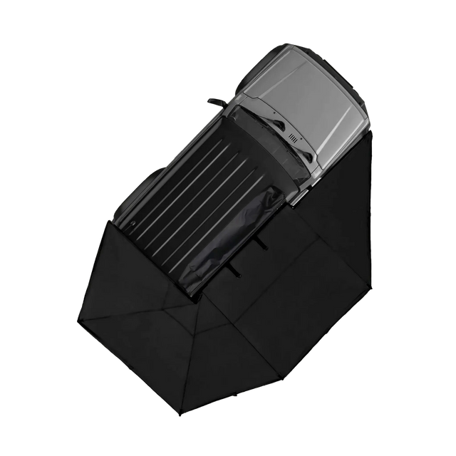 Bushwakka Driver Side 1.8m 270 Pro Awning top view mounted on a vehicle.