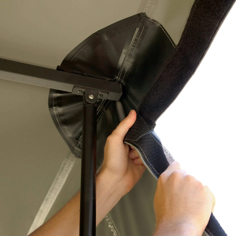 Bushwakka Extreme 180 awning wall kit hook-and-loop attachment around the awning arm.