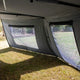 Bushwakka Extreme 180 awning wall kit interior corner with two open mesh windows.