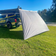 Bushwakka Extreme 180 degree awning wall rear angled exterior view with the grey panel extended to the ground.