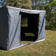 Bushwakka Extreme 270 awning wall kit exterior view with the doorway rolled open.
