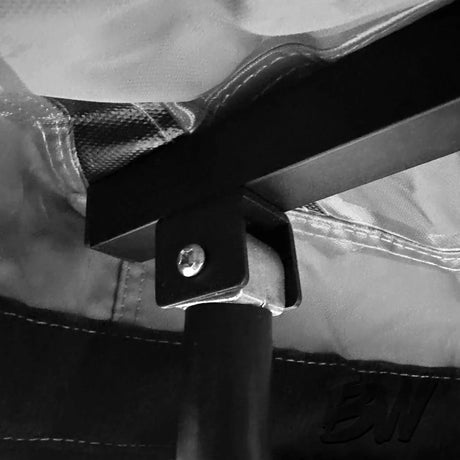 Bushwakka Extreme horseshoe-end awning leg connected beneath the awning arm.