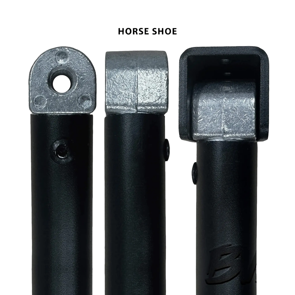 Bushwakka Extreme 3200 mm horseshoe-end awning leg shown beside two other ones.