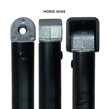Bushwakka Extreme 3200 mm horseshoe-end awning leg shown beside two other ones.