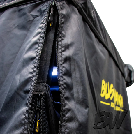 Bushwakka Extreme Shower Ensuite Single doorway zip close up with the illuminated interior visible.