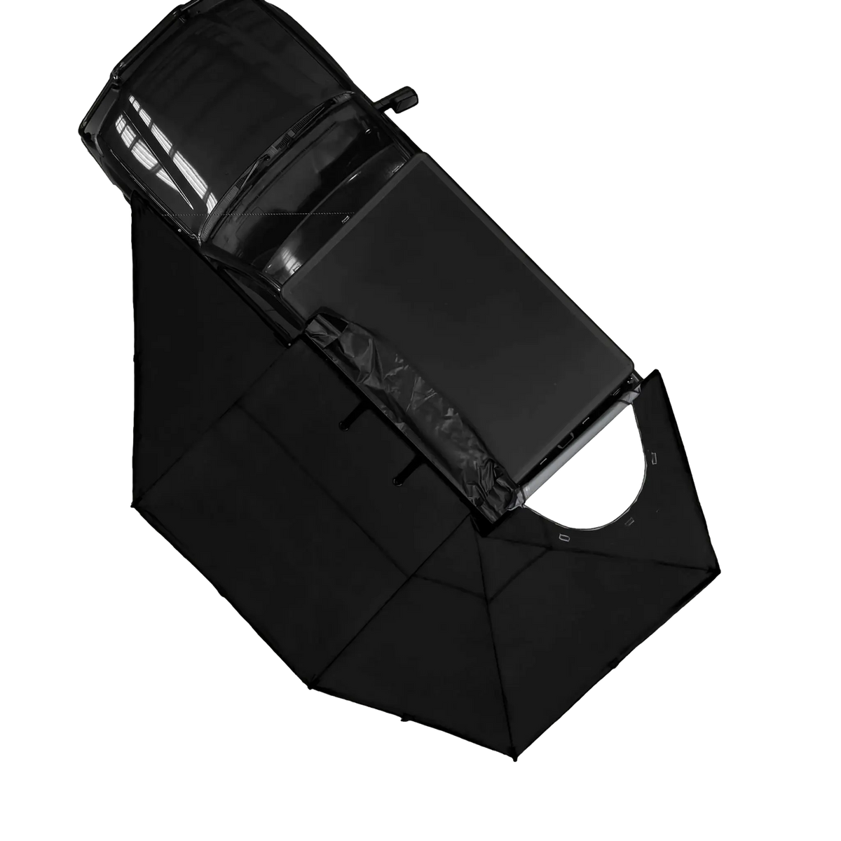 Bushwakka Passenger Side Darkness 270 Pro D-Zip Awning top view on vehicle completely open.