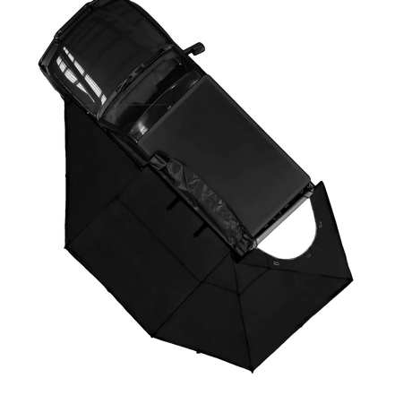 Bushwakka Passenger Side Darkness 270 Pro D-Zip Awning top view on vehicle completely open.
