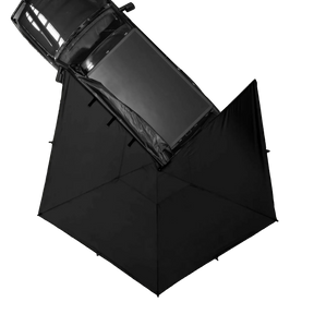 Bushwakka Passenger Side 270 Pro Awning top view on vehicle with the awning completely open.