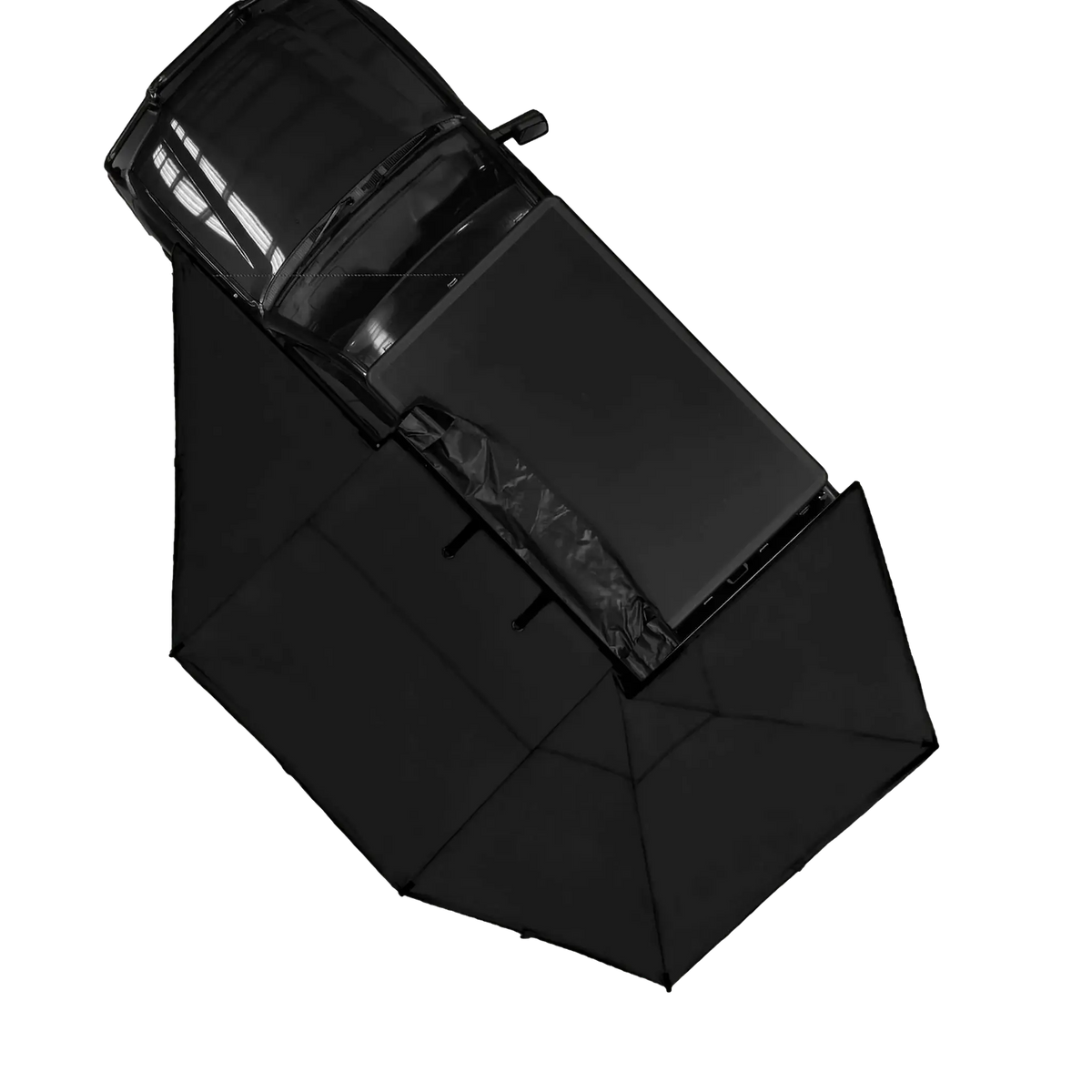 Bushwakka Passenger Side Darkness 270 Pro Awning top view on vehicle with the awning extended.