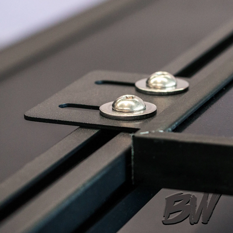 Bushwakka Solar Panel Mounting Plate close up fitted to a Roam Gear solar panel.