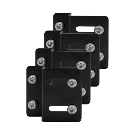 Bushwakka Solar Panel Mounting Plates four black brackets stacked with bolts fitted.