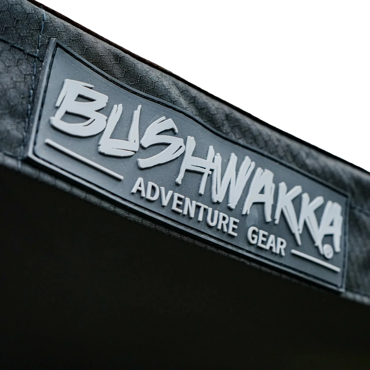 Bushwakka Square 2.5m Pro Awning logo patch sewed on the side of the awning.