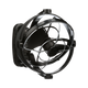 Black Caframo 12V Sirocco II fan tilted in its circular support frame with the wire guard visible.