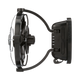 Black Caframo 12V Sirocco II fan side view with the motor, pivoting support frame and mounting base.