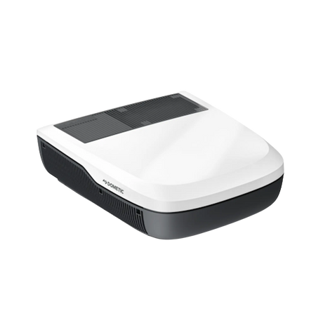 Dometic FreshJet 7 Series Lite white rooftop air conditioner angled top view with side grille.