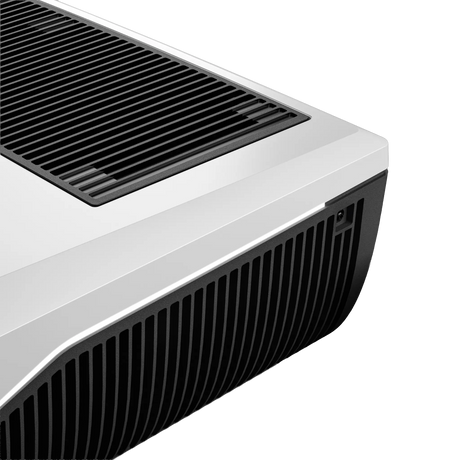 Dometic FreshJet 7 Series Lite white rooftop air conditioner close up of top and side grilles.