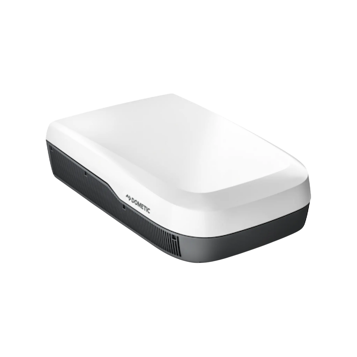 Dometic FreshJet 7 Series Plus white rooftop air conditioner angled top view with side vent.