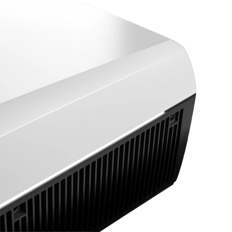 Dometic FreshJet 7 Series Plus white rooftop air conditioner close up of side grille and front corner.