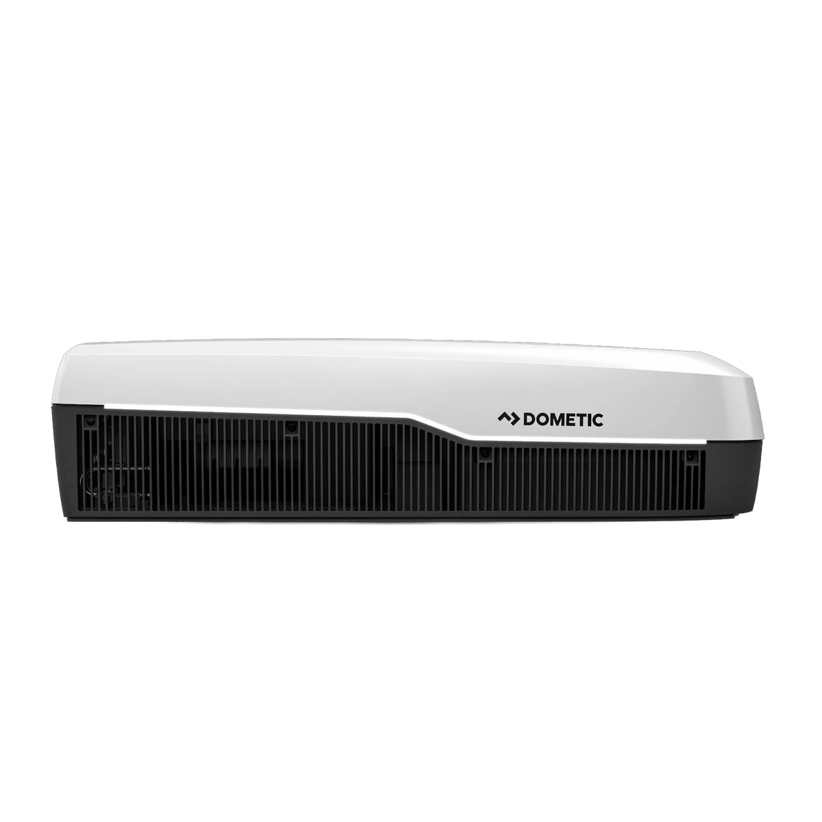 Dometic FreshJet 7 Series Plus white rooftop air conditioner side view with Dometic logo and black grille.