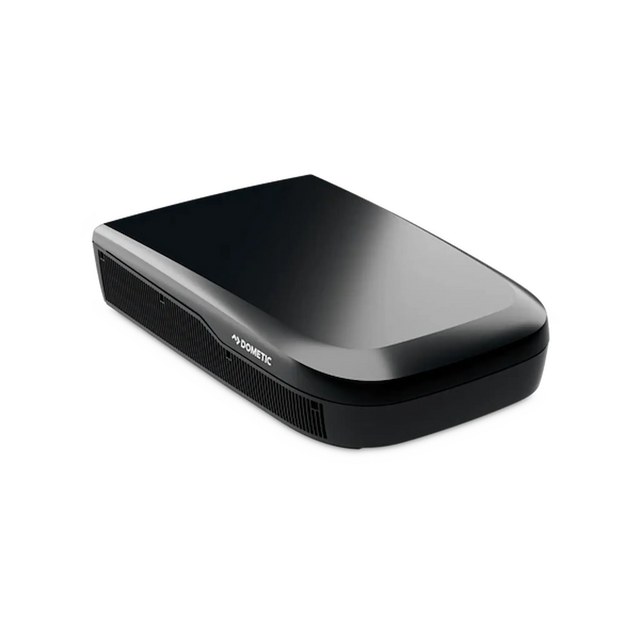 Dometic FreshJet 7 Series Pro black rooftop air conditioner angled top view with black side grille.