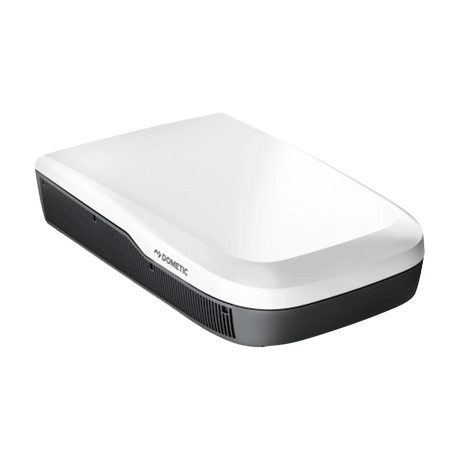 Dometic FreshJet 7 Series Pro white rooftop air conditioner angled top view with side vents.