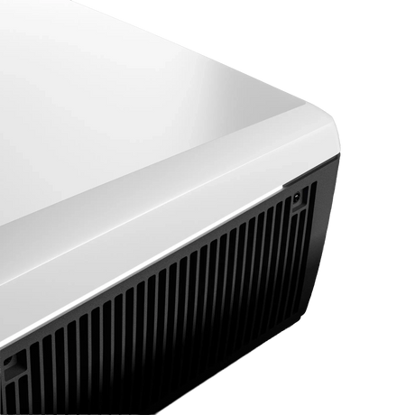 Dometic FreshJet 7 Series Pro white rooftop air conditioner close up of side grille and front corner.