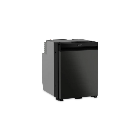 Dometic NRX 50 upright fridge closed front view with grey door and light grey side panel.