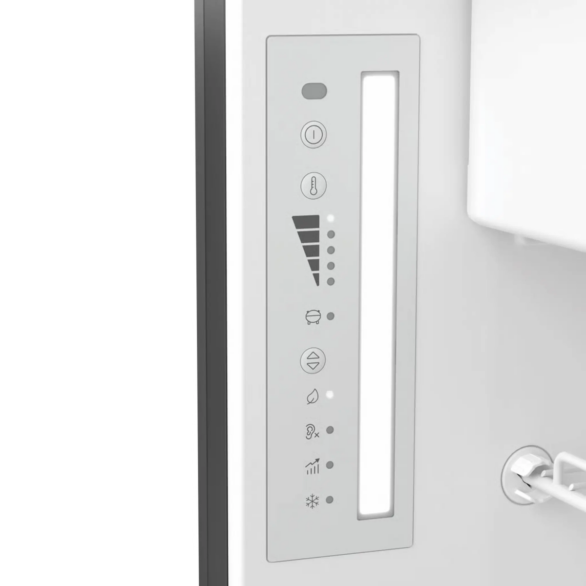 Dometic NRX 50 upright fridge close up of the interior control panel and LED light.