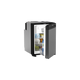 Dometic NRX 50 upright fridge front view with milk, fruit butter on the shelves and the grey door open.