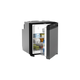 Dometic NRX 60 upright fridge open front view with food on the shelves and the grey door open.